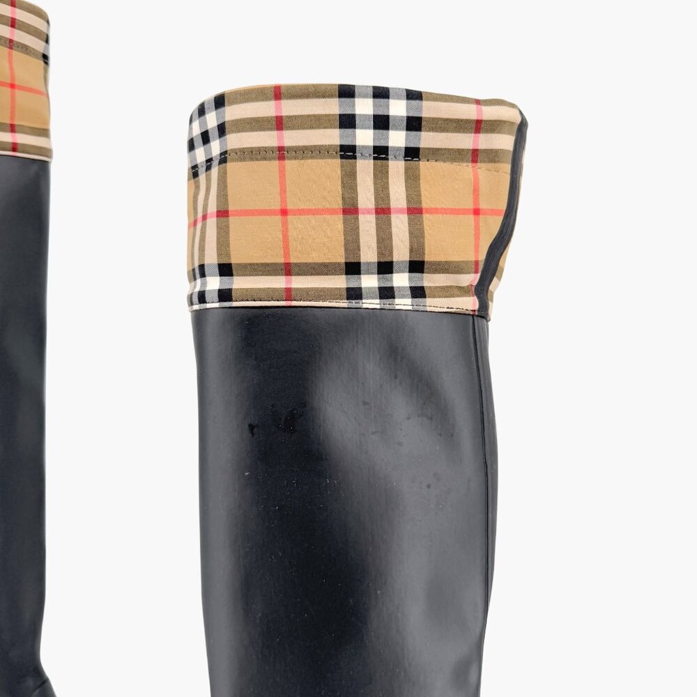 Burberry Freddie Over The Knee Rain Boots EU 37 US 7 Black Rubber Beige Check - Picture 13 of 16